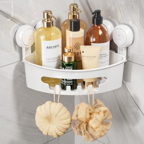 TAILI Corner Shower Caddy with Suction Cups, Wall Mounted Organizer Plastic Rack for Small Bathrooms, Kitchen, Removable Drill-Free Heavy Duty Shelf Basket, White - color: White, size: 1 Medium
