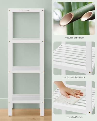 SONGMICS Bamboo Storage Shelf, 4-Tier Shelving Unit, Multifunctional, in the Entryway, Bathroom, Living Room, Balcony, Kitchen, 13 x 13 x 38.6 Inches, Cloud White UBCB054W01 - color: Cloud White, size: 4 Tiers (13"D x 13"W x 38.6"H)