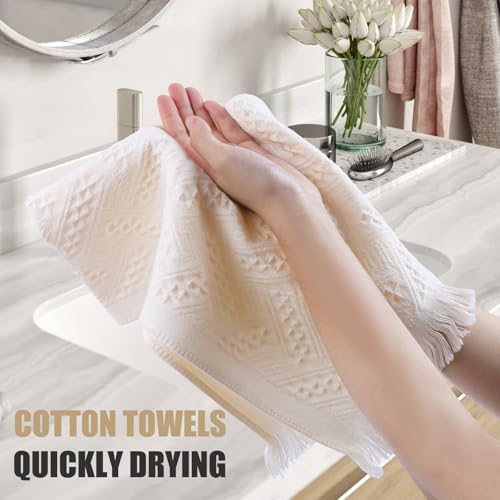 Boho Bathroom Decor Hand Towel 4 Pack 100% Turkish Cotton 14 x 30 Inch Boho Kitchen Hand Towel Guest Tea Gift (Beige) - color: Cream White