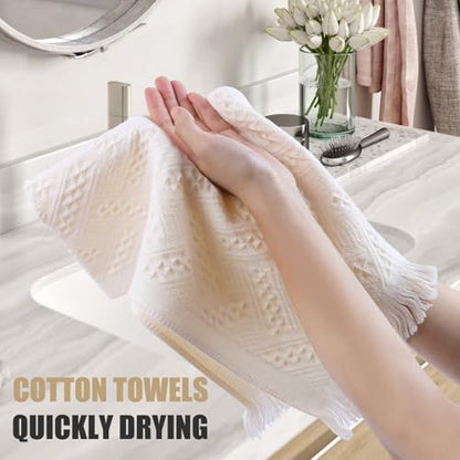 Boho Bathroom Decor Hand Towel 4 Pack 100% Turkish Cotton 14 x 30 Inch Boho Kitchen Hand Towel Guest Tea Gift (Beige) - color: Cream White