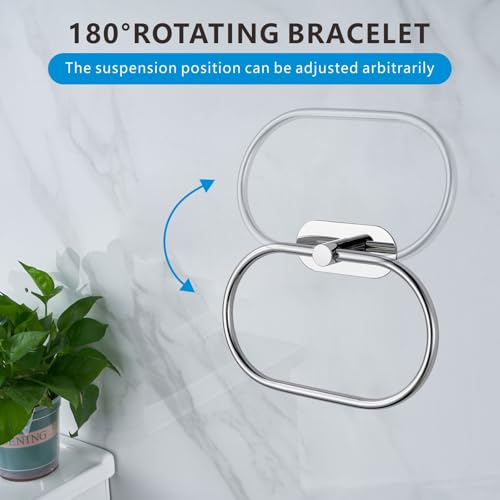 Towel Bar/Bath Towel Ring, Self Adhesive Hand Towel Ring for Bathroom, Stainless Steel Sticky Hand Towel Holder, No Drilling Modern Round Towel Hanger Wall Mounted (Chrome) - color: Chrome