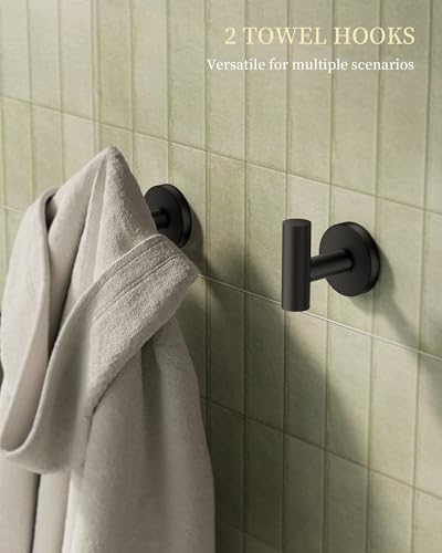 Matte Black Bathroom Hardware Accessories Set 5 pcs Towel Holder Bar Set | 24 inches Stainless Steel Towel Bar, Towel Racks for Bathroom Robe Towel Hooks Toilet Paper Holder Wall Mounted by BATHLAVISH - color: Matte Black