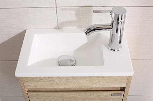 wonline 16" Single Sink Bathroom Vanity, Floating Modern Bathroom Vanity with Sink for Small Space - color: Natural