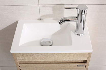 wonline 16" Single Sink Bathroom Vanity, Floating Modern Bathroom Vanity with Sink for Small Space - color: Natural