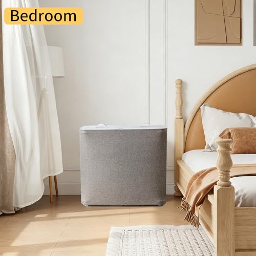 150L Laundry Hamper with Lid,Large Portable 2 Dividers Dirty Clothes Basket | with Handles for Bedroom Laundry Room Closet Bathroom College Dorm, Grey