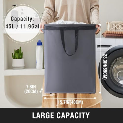45L Slim Laundry Hamper with Removable Inner Bag & Side Handles, Grey | Small Laundry Baskets with Mesh Top, Narrow Dirty Clothes Hamper for Bedroom, Closet, and Bathroom - color: Gray - Inner Bag, size: 45L