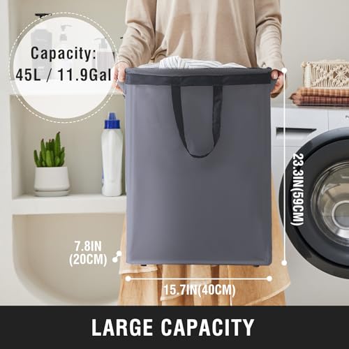 45L Slim Laundry Hamper with Removable Inner Bag & Side Handles, Grey | Small Laundry Baskets with Mesh Top, Narrow Dirty Clothes Hamper for Bedroom, Closet, and Bathroom - color: Gray - Inner Bag, size: 45L