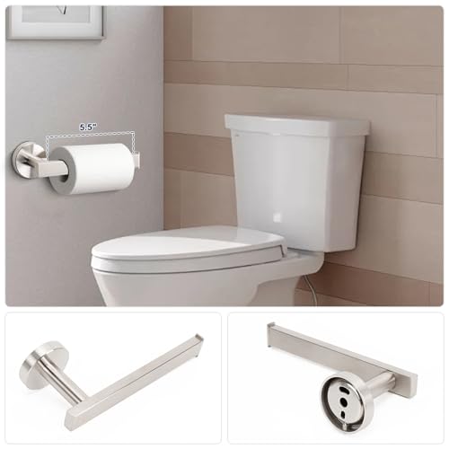 NearMoon 5 Pieces Bathroom Hardware Set 304 Stainless Steel, Square Towel Rack Kit - 24" Towel Rod + Towel Ring + Toilet Paper Holder + 2 Robe Hooks, Wall Mounted Bath Accessories (Brushed Nickel) - color: Brushed Nickel