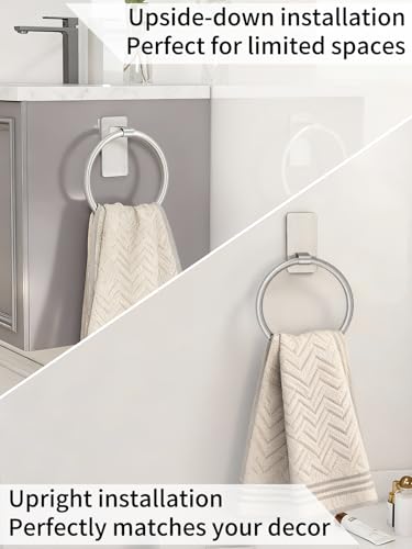STWWO Hand Towel Holder for Bathroom, Brushed Nickel Towel Ring Adhesive | Bathroom Towel Holder Self Adhesive for Bath RV Kitchen, No Drill Hole - color: Brushed Nickel