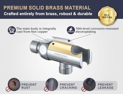 Adjustable Brass Handheld Shower Head Holder, Chrome | 360° Anti-Sag Wall Mount Bracket with Reinforced Locking Nuts, Tool-Free Install, Fits Moen/Waterpik, Rustproof Filter