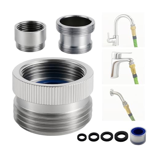 Faucet Adapter with Aerator, Sink Faucet to Garden Hose Connector | Chrome Brass Fits G1/2" Female, 55/64" Female, and 15/16" Male, Connects to 3/4" GHT Garden Hose, with Washers and PTFE Tape
