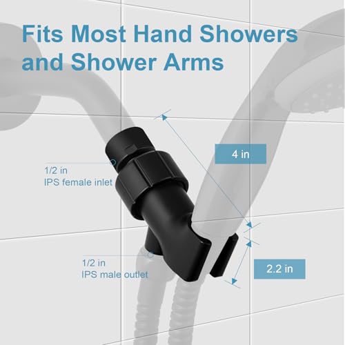 OFFO Shower Head Holder with Solid Metal Ball for Handheld Shower Head, Adjustable Shower Arm Mount for Connecting Shower Arm and Shower Hose, 1/2 in IPS Female Inlet and Male Outlet, Matte Black - style: Matte Black