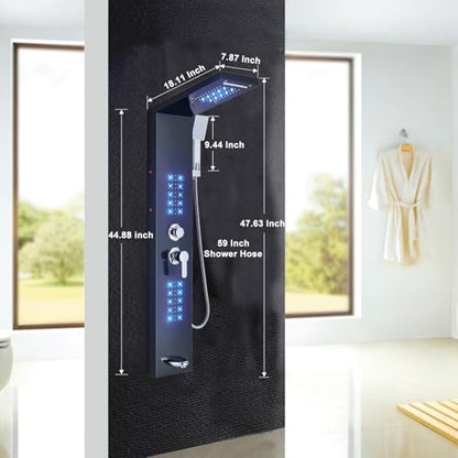 Shower Panel Wall Mount Shower Tower with LED Shower Head System Full Body Shower Jets Contemporary Shower Panels Stainless Steel Shower Faucet Set Matte Black