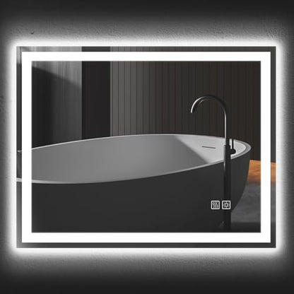 HYPERLITE Smart Mirror Bathroom 48"x32": Lighted Bathroom Mirror with Frontlights and Backlights - Wall Mounted LED Bathroom Mirror with Lights for Families with Children Luxury Home Owners - size: 32"L x 48"W