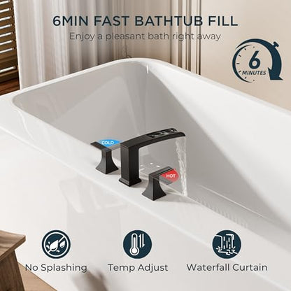 FORIOUS Roman Bathtub Faucet 3 Hole Deck Mount with 2 Handle Bronze | Tub Faucet for 3-Hole Set, 6-12" Centered Distance, Widespread Garden Bath Tub, Waterfall Spout, High Flow, Brass - color: Oil Rubbed Bronze