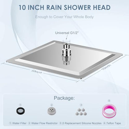 10 Inch Rain Shower Head Chrome - Square Rainfall Shower head All Metal Stainless Steel 304, Ultra Thin Design, Full Body Coverage Bath Shower - color: A-Chrome Polished, size: 10 Inch Square