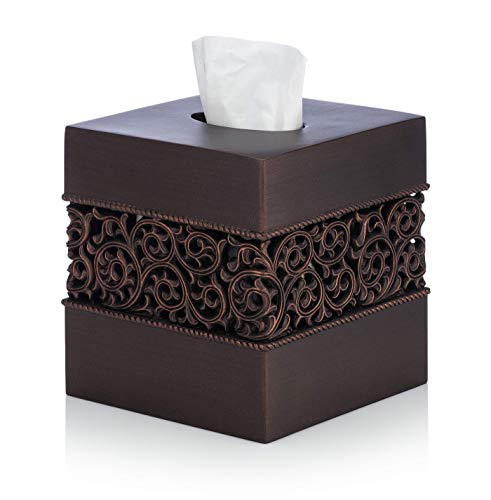 Bronze Finish Square Tissue Box Cover for Bathroom Vanity Counter Tops Also Great for Bedrooms and Living Rooms