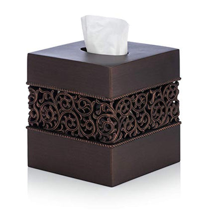 Bronze Finish Square Tissue Box Cover for Bathroom Vanity Counter Tops Also Great for Bedrooms and Living Rooms