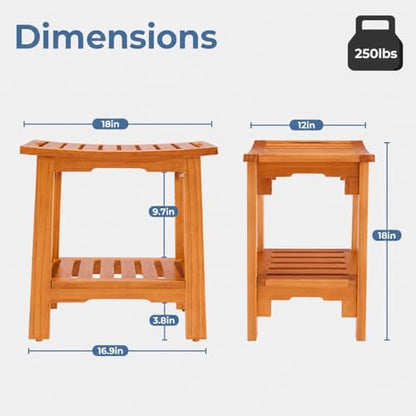 Simple Deluxe Teak Shower Bench, 18" Wood Shower Bench with Shelf, Waterproof Shower Stool for Inside Shower, Bath Chair for Bathroom, Tubs & Outdoor Use, 250LBS - size: 18"