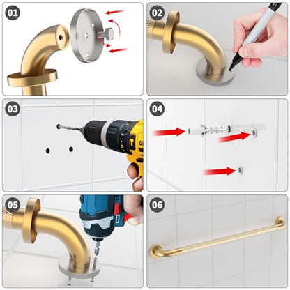36 Inch Brushed Gold Shower Grab Bar with Anti-Slip Knurled Grip | YuanDe Stainless Steel Bathroom Grab Bars,Shower Handrail Support, Handicap Elderly Balance Assist Handles-2Packs - color: Brushed Gold, size: 36inch-2Pack