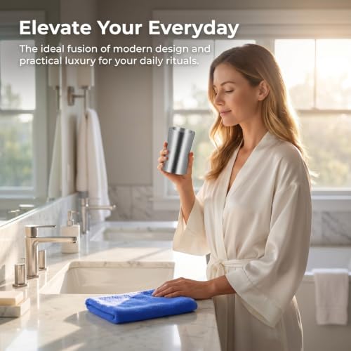 Stainless Steel Bathroom Cup, Silver Metal Toothbrush Tumbler Cup for Bathroom Vanity Countertops Rinsing, Drinking, Storing Dental Accessories and Organizing Makeup Brushes