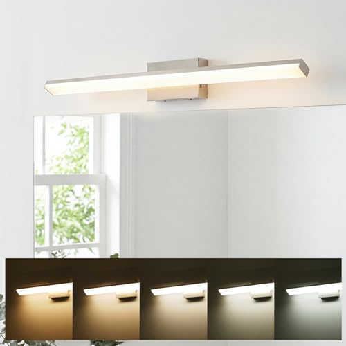 mirrea 36in 5CCT Brushed Nickel LED Vanity Lights for Bathroom Over Mirror | 5 color temperatures,Adjustable light angle,ETL listed,Dimmable,Bathroom lighting fixtures,Eye-friendly,Frosted acrylic shade - color: Brushed Nickel, size: 36-inch