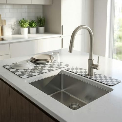 Customizable Dish Drying Mat & Sink Splash Guard Set: 24"Lx16"W Kitchen Counter Protector & 24"Lx5.5"W Mat Trimmable to Fit Irregular Sink with 2 & 3 Holes or Soap Dispenser - Absorbent Drip Catcher - size: 24" x 16"