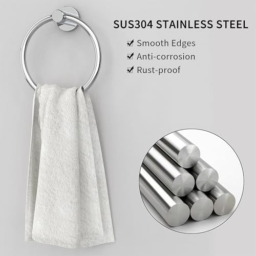 RARXTR Chrome Hand Towel Holder for Bathroom Kitchen Towel Ring Modern Rounded Base Wall Mount SUS304 Stainless Steel - color: Chrome
