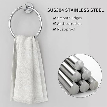 RARXTR Chrome Hand Towel Holder for Bathroom Kitchen Towel Ring Modern Rounded Base Wall Mount SUS304 Stainless Steel - color: Chrome