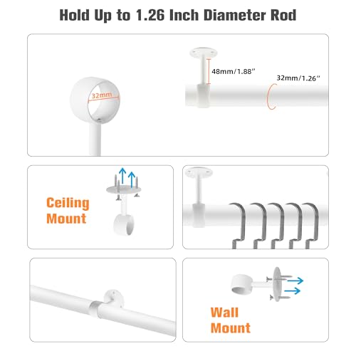 Alise Curtain Rod Holder 32mm Dia,Closet Rod Holders Stainless Steel,4 Pcs | Curtain Rod Ceiling Mount,Ceiling Mounted Curtain Rod Flange Brackets,Ceiling Curtain Rod Brackets,for Bathroom,White Finish - color: White Finish, size: 32mm/1-1/4 Inch Dia.
