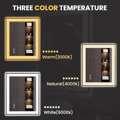 LOAAO 24"X30" LED Bathroom Mirror Black Framed | Anti-Fog, Dimmable, Memory Function, Tempered Glass, Lighted Vanity Mirror for Wall - size: 24"L x 30"W