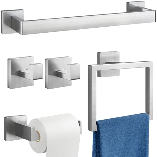 Gypie 16Inch Bathroom Accessory Set Wall Mounted, Brushed Nickel 5-Pieces | Stainless Steel Bathroom Hardware Set Towel Bar Set - color: Brushed Nickel 5 Piece, size: 16 Inch