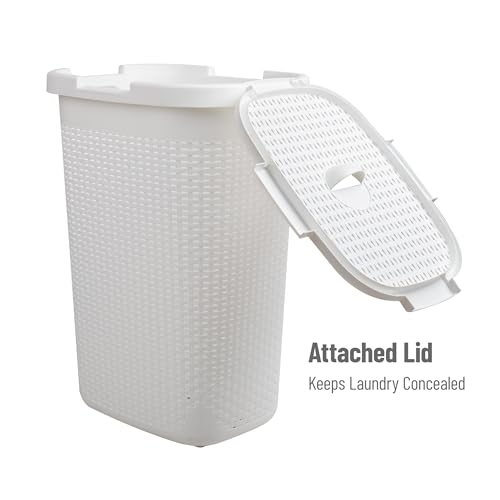 Mind Reader Slim Laundry Hamper with Lid, 60L Tall Clothes Baskets, Narrow Tapered Design for Bathrooms Closets and Laundry Rooms, Plastic, 3 Pack, White - color: White