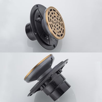 RANDOM Round Shower Drain SUS304 Stainless Steel Champagne Bronze Shower Drain 4 inch with Adjustable PVC Base Flange,Shower Floor Drain with Removable Cover Grid Grate - color: A-champagne Bronze-4″ Round With Base Flange