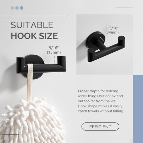 Angle Simple Double Towel Hook, SUS304 Stainless Steel Bathroom Hand Towel Holder, Coat Hook for Wall, Matte Black - color: Matte Black, size: 1 Pack