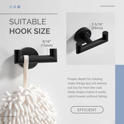 Angle Simple Double Towel Hook, SUS304 Stainless Steel Bathroom Hand Towel Holder, Coat Hook for Wall, Matte Black - color: Matte Black, size: 1 Pack