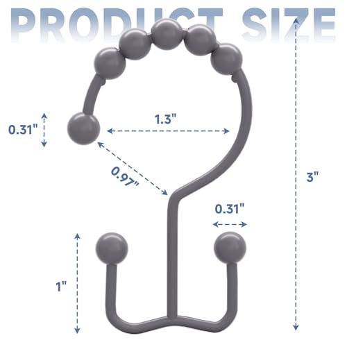 Titanker Shower Curtain Hooks Rings, Rust-Resistant Metal Double Glide Shower Hooks for Bathroom Shower Rods Curtains, Set of 12 Hooks - Neutral Gray - color: Neutral Gray, style: Modern