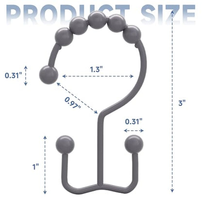 Titanker Shower Curtain Hooks Rings, Rust-Resistant Metal Double Glide Shower Hooks for Bathroom Shower Rods Curtains, Set of 12 Hooks - Neutral Gray - color: Neutral Gray, style: Modern