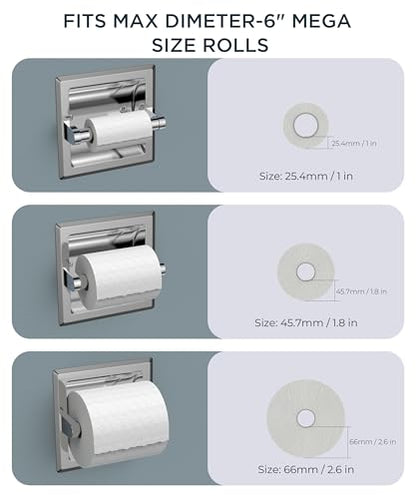 FORIOUS Recessed Toilet Paper Holder for Mega Rolls, Chrome | Stainless Steel Tissue Roll Holder Wall Mount for Bathroom Space-Saving Design, in Wall Toilet Paper Dispenser Insert - color: Chrome