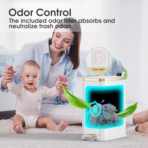 CEROELDA Small Bathroom Trash Can with Lid Soft Close-5L/1.3 Gal Stainless Steel Garbage Can-Step Pedal Wastebasket Slim Trash Bin for Office, Bedroom, Toilet, Live Room-White - color: White, size: 1.3 Gallon