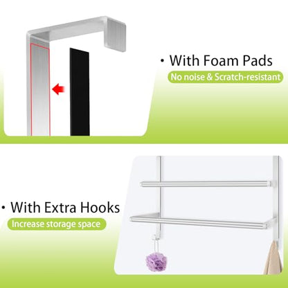 Over The Door Towel Racks for Bathroom, Over The Door Towel Rack, Towel Rack with Hooks for Door Hanging, Towel Bar Over The Door Towel Holder 16Inch, Brushed Nickel - size: 16 Inch