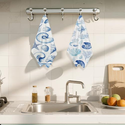 Coastal Beach Waffle Kitchen Towel Soft Absorbent Hand Tea Towels Set of 2 - color: Multi 1572