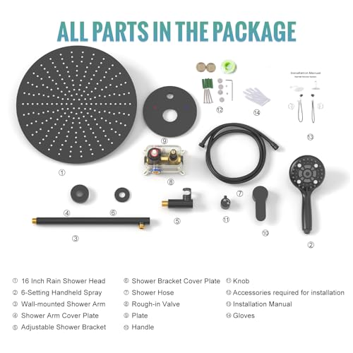 SR SUN RISE Shower Faucet - 16 Inch Multifunctional High Pressure Shower Head System with Handheld Shower Head Fixtures - Valve Included - Oil Rubbed Bronze - color: Oil Rubbed Bronze, size: 16 Inch