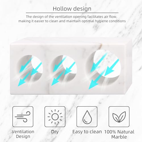 Natural Marble Toothbrush Holder, White, 3 Slots | Large Bathroom Organizer Countertop, Ventilation Design, Stone Toothbrush and Toothpaste Stand, Non-Slip Silicone Pads - color: White, size: 3 Slots