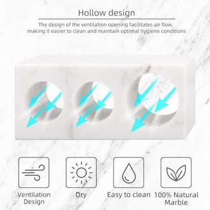 Natural Marble Toothbrush Holder, White, 3 Slots | Large Bathroom Organizer Countertop, Ventilation Design, Stone Toothbrush and Toothpaste Stand, Non-Slip Silicone Pads - color: White, size: 3 Slots