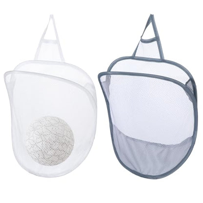 2 Pcs Hanging Laundry Basket,Small Hanging Laundry Bag,Wall-Mounted,for Space-Saving Closet, Dorm & Bathroom Organization – White & Gray Set