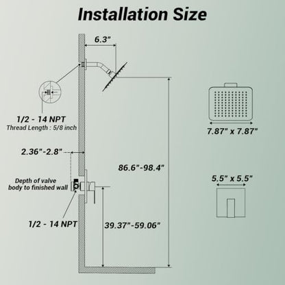 Shower Faucet Set with Valve, 8 Inch Square Rain Shower Head, Matte Black | SUS304 Stainless Steel, Brass Rough-in Valve, Single Handle, Air Pressure Boost, Shower Trim Kit, Male Threads - color: Matte Black