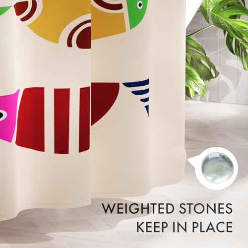 AmazerBath Fish Shower Curtain, Geometric Shaped Fish Bathroom Shower Curtain with 12 Shower Curtain Hooks, Rustic Fabric Shower Curtain Set, 72x72 Inches - color: B- Geometric Shaped Fish+12 Metal Hooks, size: 72"W x 72"L (Pack of 1)