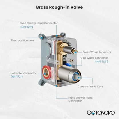 gotonovo Ceiling Shower System with Handheld Brushed Nickel,10 inch Head | Ceiling Mount Bathroom Shower Faucet Set,SUS304 Rainfall Head and Handle Set Combo,Brass Valve Trim Kit,All Metal - color: Nickel, size: 10 inch Head