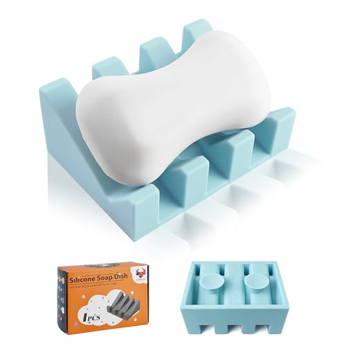 Soap Dish Holder for Shower with Suction Cup, Silicone Soap Holder & Saver Self-Draining Bar Soap Dish Keeps Soap Dry for Bathroom, Kitchen, Bathtub (Sky Blue,1-Pack) - color: Sky Blue,1-pack